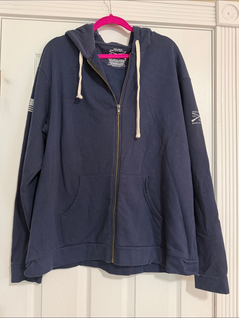 Grunt Style Navy Full-Zip Hoodie with Cream Drawstrings
